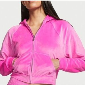 Pink Velour Zip-Up Hoodie